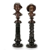 TWO GRAND TOUR BRONZE BUSTS ON MARBLE COLUMNS, FRENCH, LAST QUARTER 19TH CENTURY
