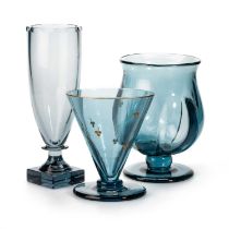ELIS BERGH FOR KOSTA, THREE BLUE GLASS VASES, CIRCA 1930S