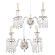 A PAIR OF CUT-GLASS LUSTRE-DROP WALL LIGHTS