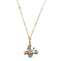 A LATE 19TH / EARLY 20TH CENTURY PEARL AND TURQUOISE PENDANT NECKLACE