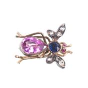 A LATE 19TH/ EARLY 20TH CENTURY SAPPHIRE AND DIAMOND-SET INSECT BROOCH