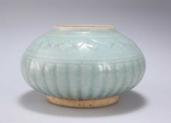 A CHINESE CELADON GLAZED BISCUIT WATER POT
