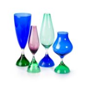 VICKE LINDSTRAND FOR KOSTA, FOUR COLOURED GLASS VASES