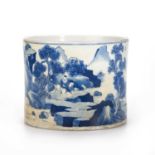 A CHINESE BLUE AND WHITE CYLINDRICAL BRUSH HOLDER, BITONG