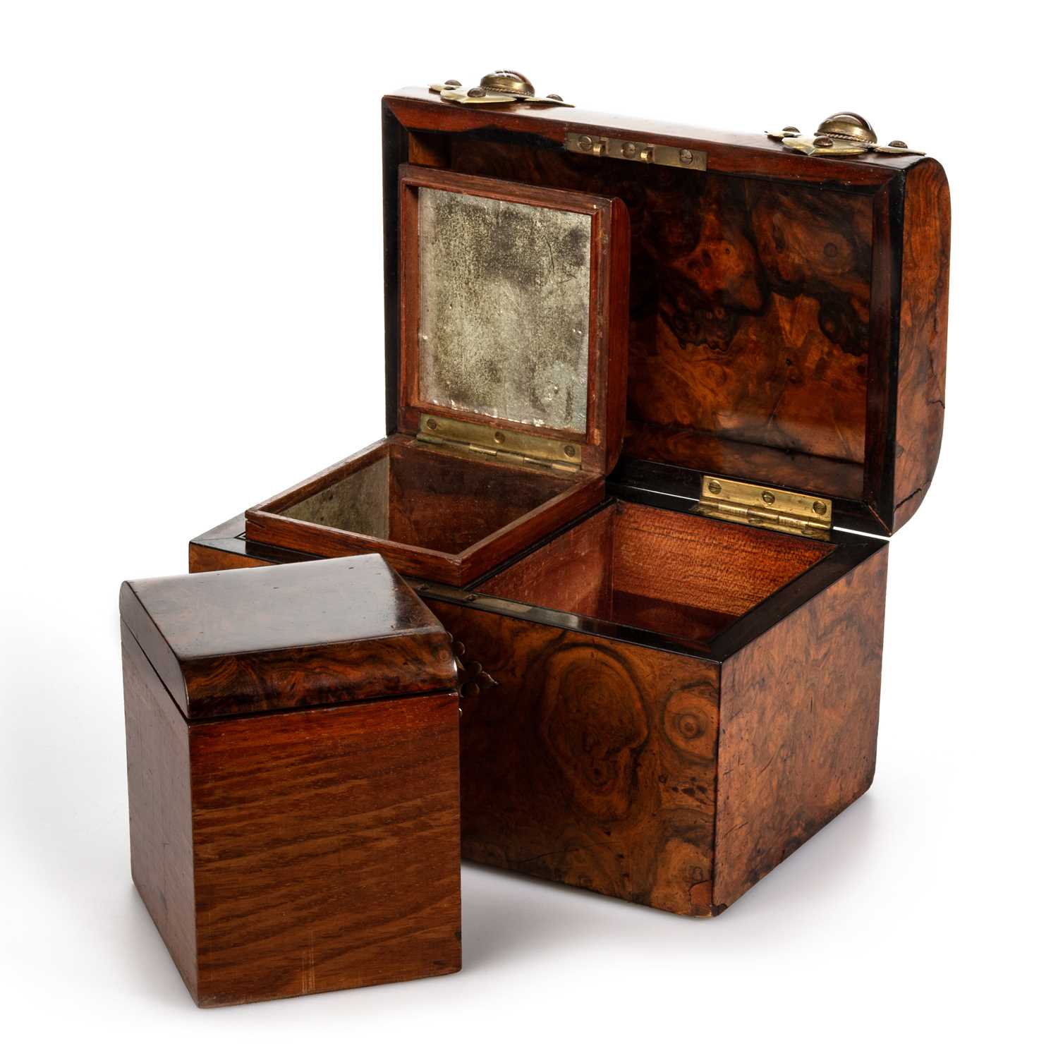 A VICTORIAN BRASS AND AGATE MOUNTED BURR WALNUT TEA CADDY - Image 2 of 3