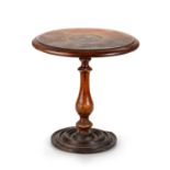 A 19TH CENTURY INLAID MAHOGANY MINIATURE TILT-TOP TABLE