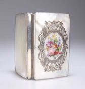A GEORGE V SILVER-MOUNTED, MOTHER-OF-PEARL AND FLORAL-PAINTED CIGARETTE CASE