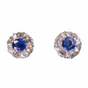 A PAIR OF SAPPHIRE AND DIAMOND CIRCULAR CLUSTER STUD EARRINGS