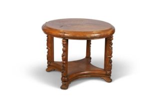 AN ART DECO FRENCH OAK CIRCULAR CENTRE TABLE