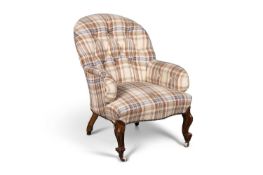 A VICTORIAN WALNUT AND UPHOLSTERED BUTTON-BACK CHAIR