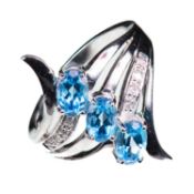 A 9CT WHITE GOLD BLUE TOPAZ AND DIAMOND RING