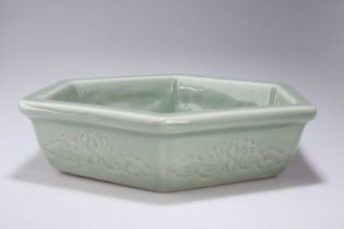 A CHINESE CELADON HEXAGONAL BOWL