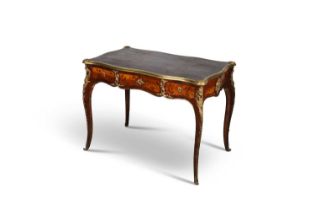 A FINE LOUIS XV STYLE ORMOLU-MOUNTED FLORAL MARQUETRY BUREAU PLAT