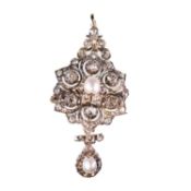 AN EARLY 20TH CENTURY DIAMOND AND NATURAL PEARL METAMORPHIC PENDANT/ BROOCH