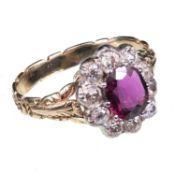 A 19TH CENTURY RUBY AND DIAMOND CLUSTER RING