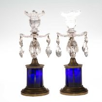 A PAIR OF 19TH CENTURY CUT-GLASS LUSTRE CANDLESTICKS