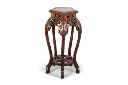 A CHINESE MARBLE-INSET ROSEWOOD PLANTSTAND, LATE 19TH CENTURY