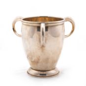 A GEORGE V SILVER THREE-HANDLED WINE COOLER