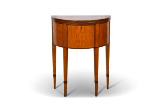 A GEORGE III STYLE ROSEWOOD BANDED SATINWOOD DEMILUNE CARD TABLE