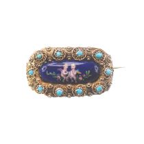 A 19TH CENTURY ENAMEL AND TURQUOISE BROOCH