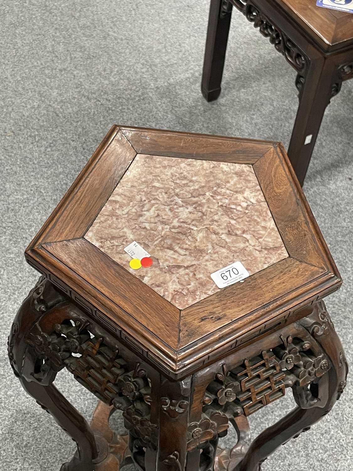 A CHINESE MARBLE-INSET ROSEWOOD PLANTSTAND, LATE 19TH CENTURY - Image 6 of 6