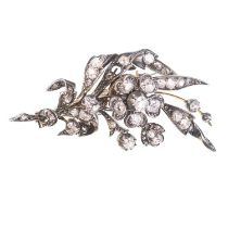 A VICTORIAN DIAMOND-SET FLORAL SPRAY BROOCH EN TREMBLANT