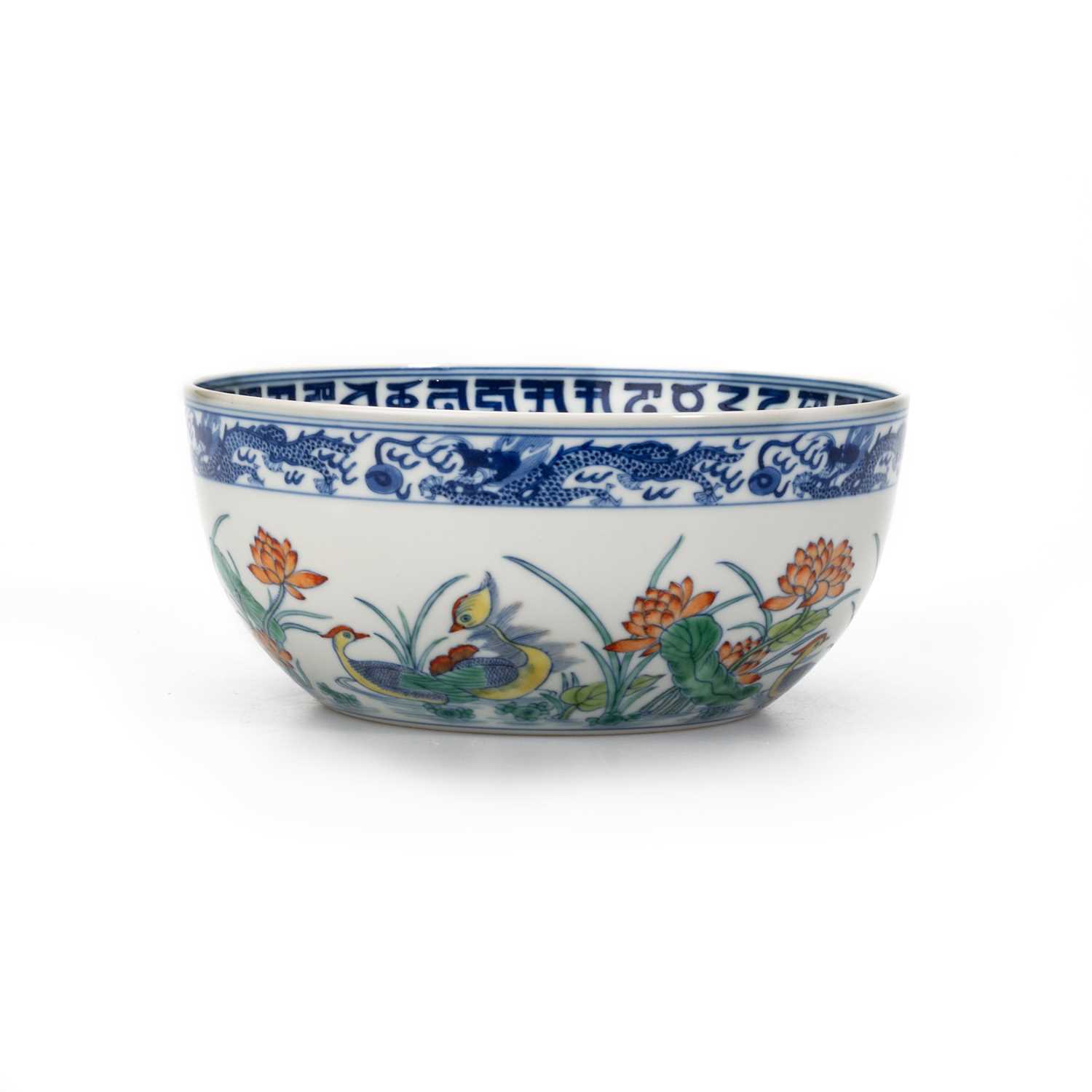 A CHINESE DOUCAI 'DUCK AND LOTUS' BOWL - Image 2 of 4