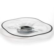 SIMON GATE FOR ORREFORS, A CLEAR GLASS DISH WITH BACK RIM AND FOOT, CIRCA 1930S