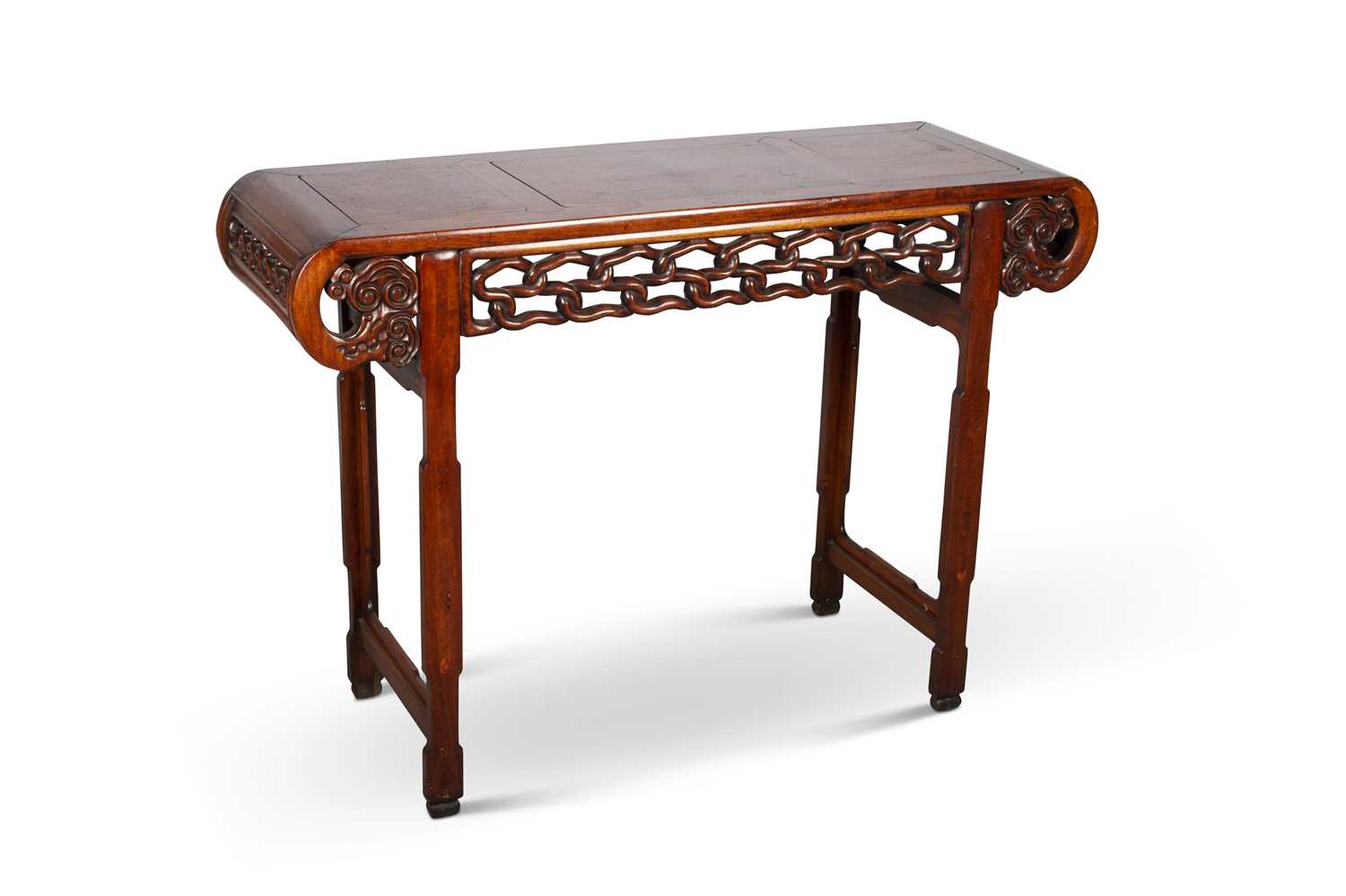 A CHINESE ROSEWOOD AND BURR ELM ALTAR TABLE, LATE 19TH CENTURY
