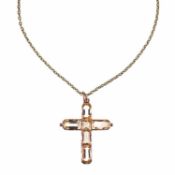 A 19TH CENTURY ROSE GOLD AND NATURAL YELLOW TOPAZ CROSS PENDANT NECKLACE