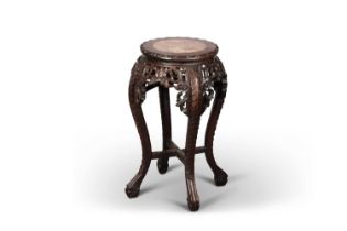 A CHINESE MARBLE-INSET HARDWOOD PLANTSTAND, LATE 19TH CENTURY