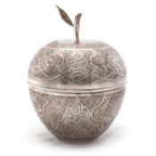 A LARGE EGYPTIAN SILVER BOX, IN THE FORM OF AN APPLE