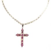 A 9 CARAT YELLOW GOLD RUBY AND SAPPHIRE DOUBLE-SIDED CROSS PENDANT