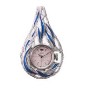 A STEEL AND ENAMEL SEIKO PENDANT WATCH