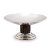 AN ART DECO SILVER AND ROSEWOOD DISH