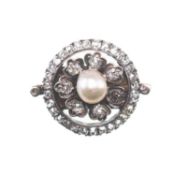 A PEARL AND DIAMOND CLUSTER BROOCH
