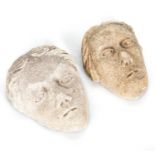 TWO EARLY CARVED STONE HEADS STONE FACES, POSSIBLY MEDIEVAL