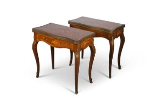 A PAIR OF FLORAL MARQUETRY AND ROSEWOOD CARD TABLES, 19TH CENTURY