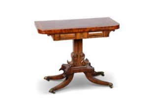 A REGENCY ROSEWOOD BANDED MAHOGANY FOLDOVER CARD TABLE