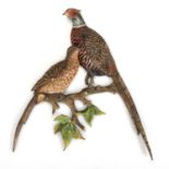AN AUSTRIAN COLD-PAINTED BRONZE WALL HANGING GROUP OF PHEASANTS, EARLY 20TH CENTURY