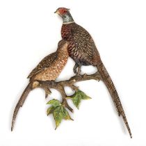 AN AUSTRIAN COLD-PAINTED BRONZE WALL HANGING GROUP OF PHEASANTS, EARLY 20TH CENTURY