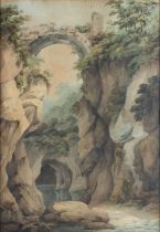CIRCLE OF FRANCIS NICHOLSON (1753-1844) BRIDGE OVER A RIVER GORGE