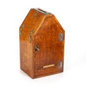 AN EDWARDIAN BRASS-MOUNTED OAK COUNTRY HOUSE LETTER BOX, BY JOHN HARDMAN & CO, BIRMINGHAM
