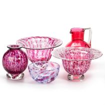 TWO JANE CHARLES STUDIO GLASS 'URCHIN' BOWLS AND A VASE