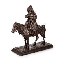 ARTEMI OBER (RUSSIAN, 1843-1917), A CAST IRON FIGURE OF A KYRGYZ ON HORSEBACK SMOKING A PIPE