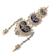 A 19TH CENTURY GOLD, PEARL AND ENAMEL CHATELAINE