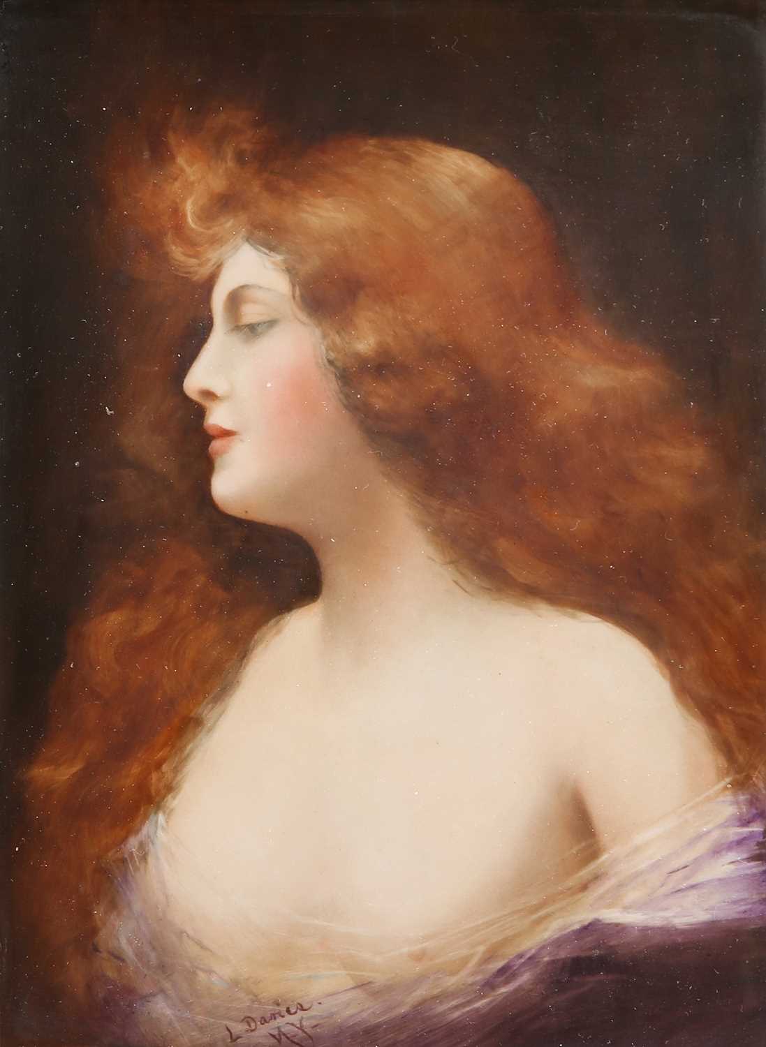 A PAINTED PORCELAIN PLAQUE BY L. DAVIES, NEW YORK