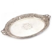 A LARGE GERMAN SILVER TWO-HANDLED TRAY