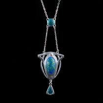 CHARLES HORNER: AN ART NOUVEAU SILVER AND ENAMEL PENDANT NECKLACE