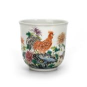 A CHINESE FAMILLE ROSE 'CHICKENS' CUP